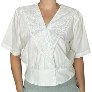 Vintage Susan Hutton Embroidered Cotton Blouse Size 14 Feminine Romantic Floral